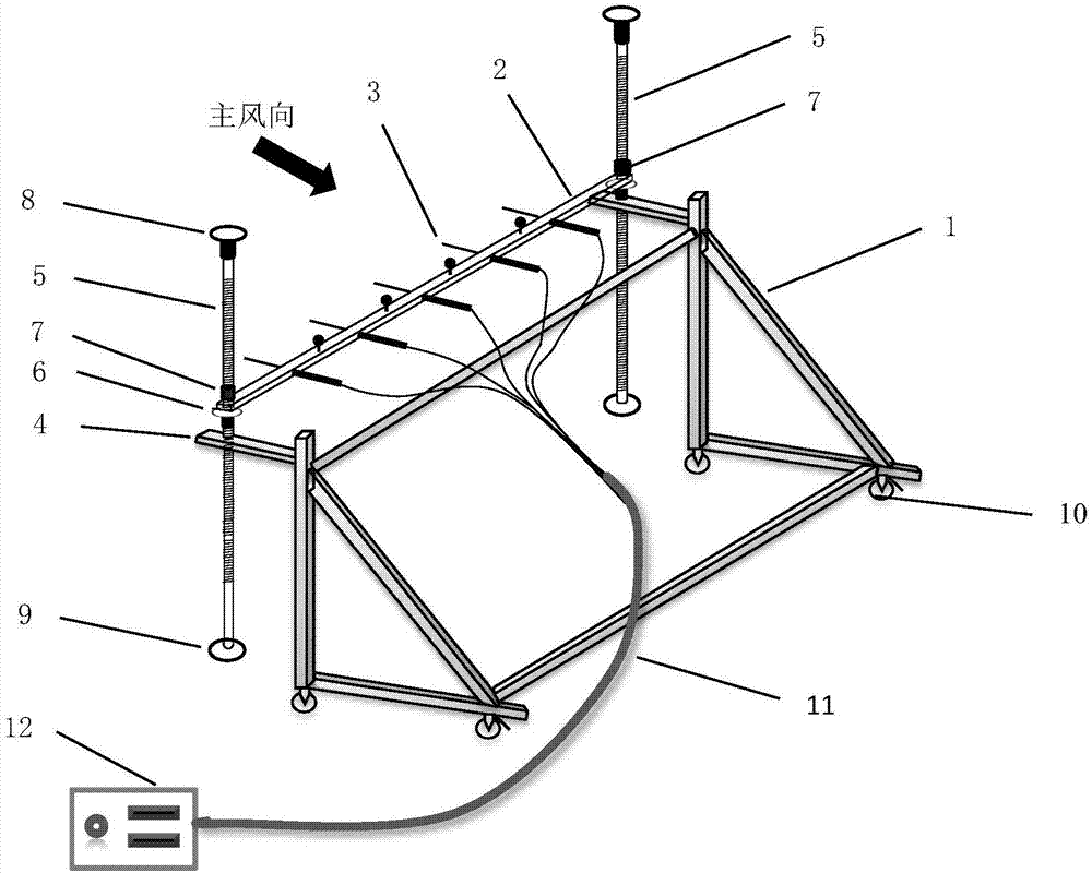 Horizontal wind-velocity gauge support used for acquiring wind speed in wind tunnel and capable of realizing vertical adjustment to carry out multi-point observation