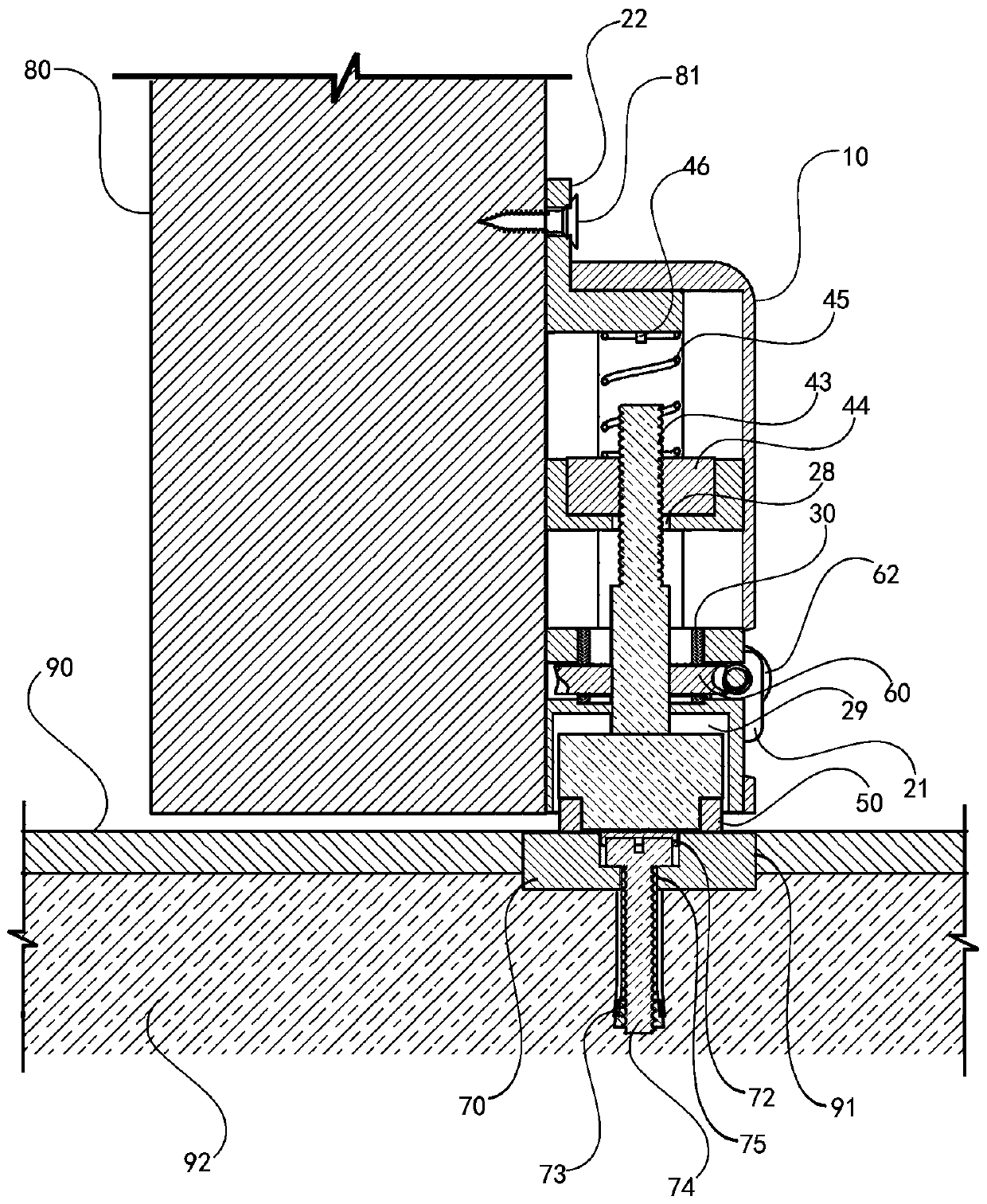 Swing door adjustable positioner and mounting method thereof