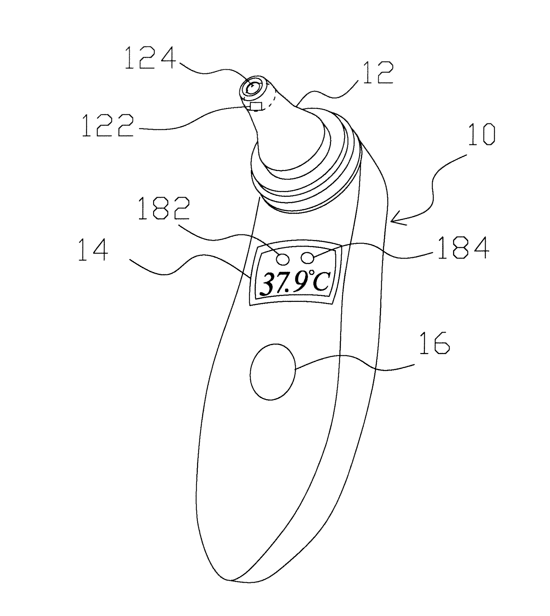 Ear thermometer with ear canal sensing device and measurement method thereof