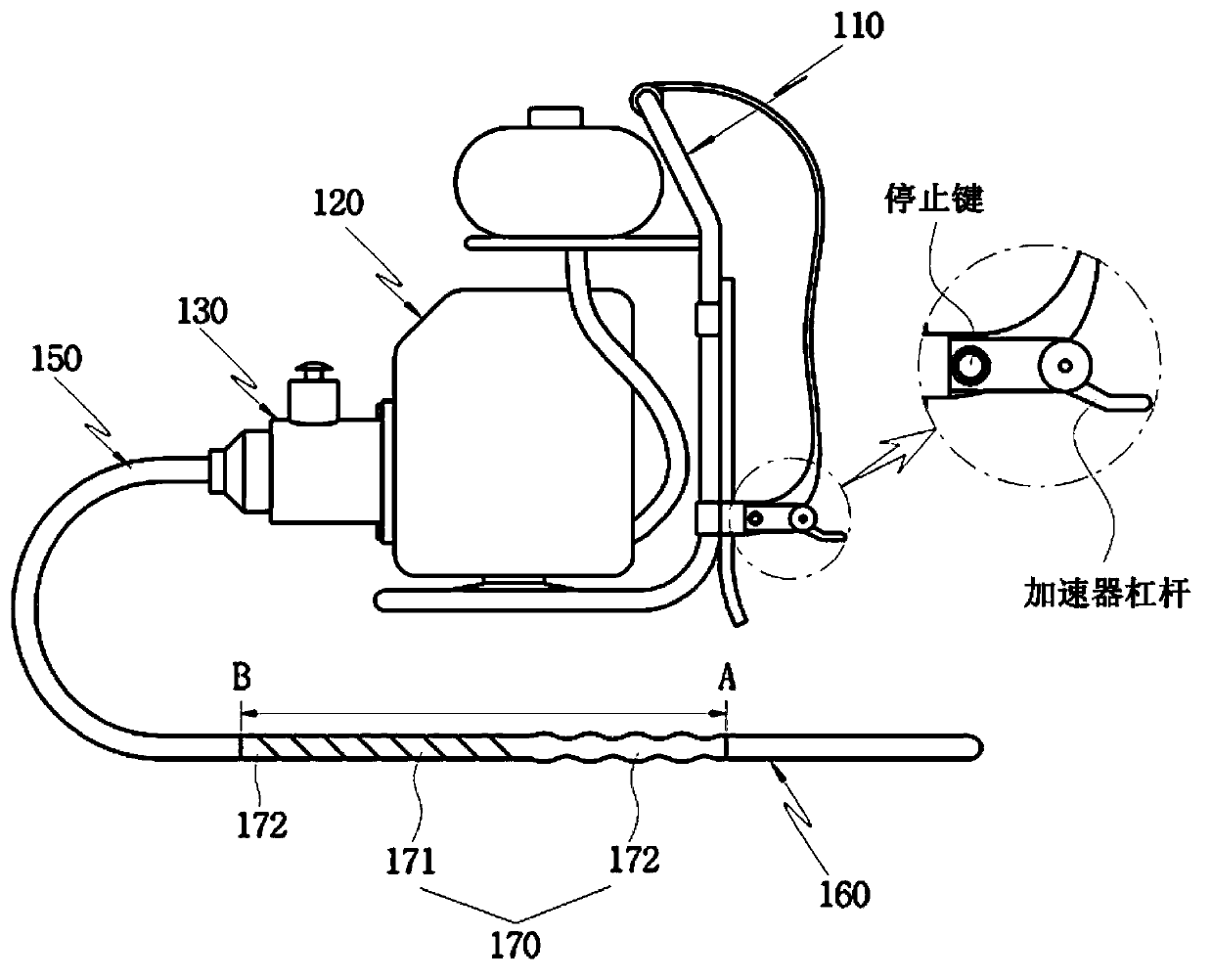 Clutch device and concrete pouring vibrator with same