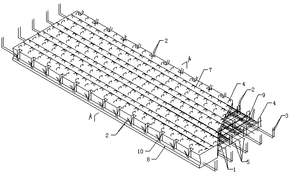 Integrally fabricated box-shaped multi-ribbed composite floor