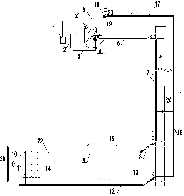 High-level roadway communicated drill hole circulating water type mine cooling system and method