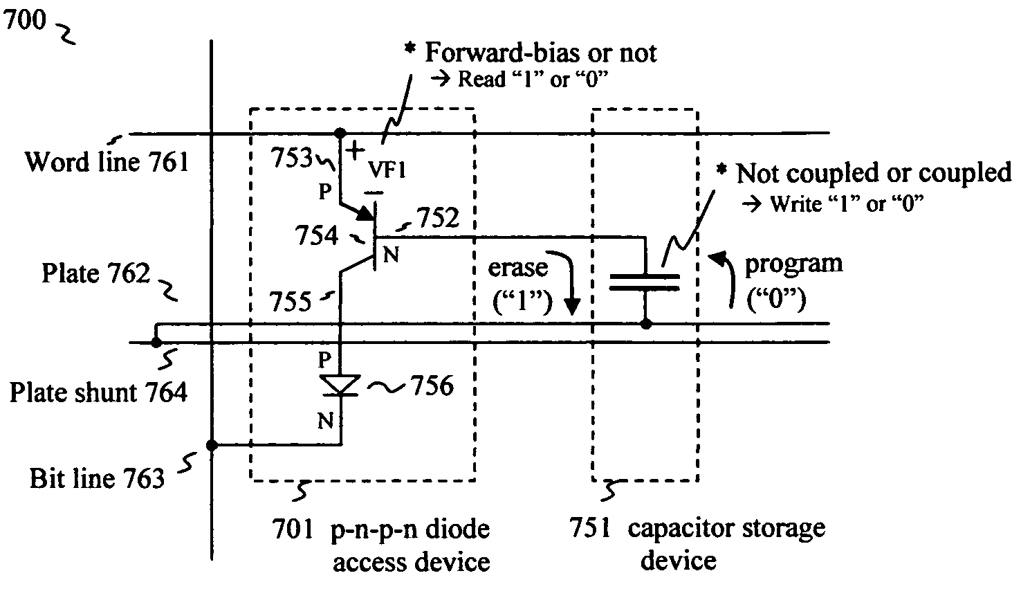 Vertical capacitor memory cell and its applications