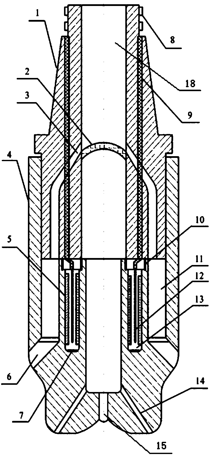 Gas drilling device and drilling method for dealing with formation water and stabilizing well wall