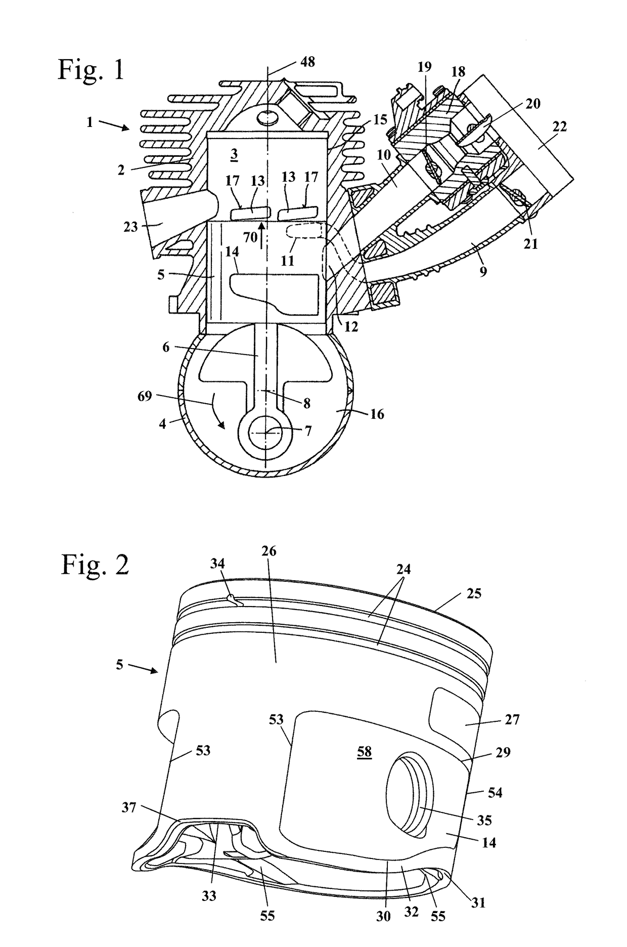 Piston for a two-stroke engine operating with advanced scavenging and a two-stroke engine