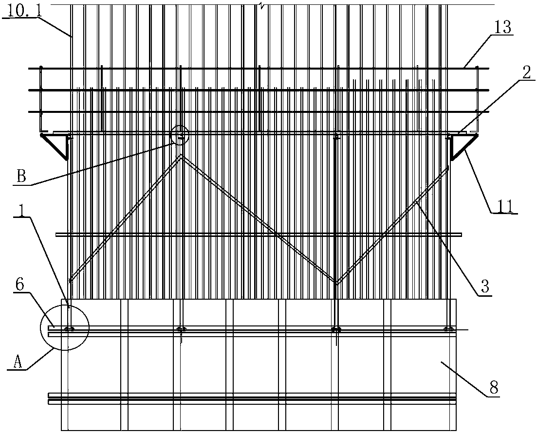 Reinforcing steel formwork supporting rack for thin-walled hollow high pier and construction method