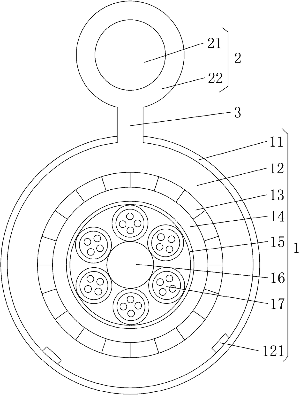 Self-bearing type multiplex mouse-bite-proof optical cable capable of being recognized at night