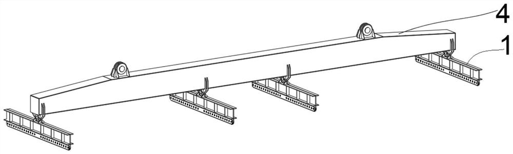 Distribution beam device for hoisting wide-body ultra-long asymmetric beam section component