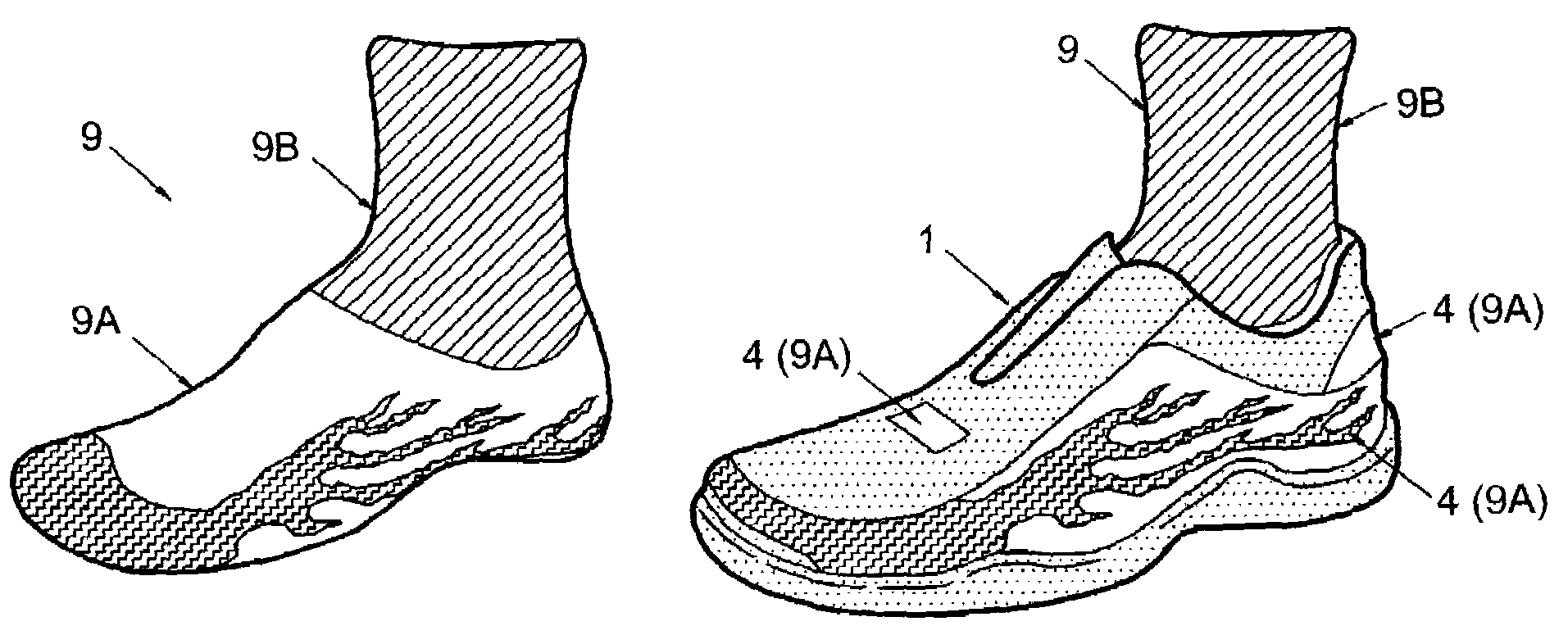 Shoe with transparent panels