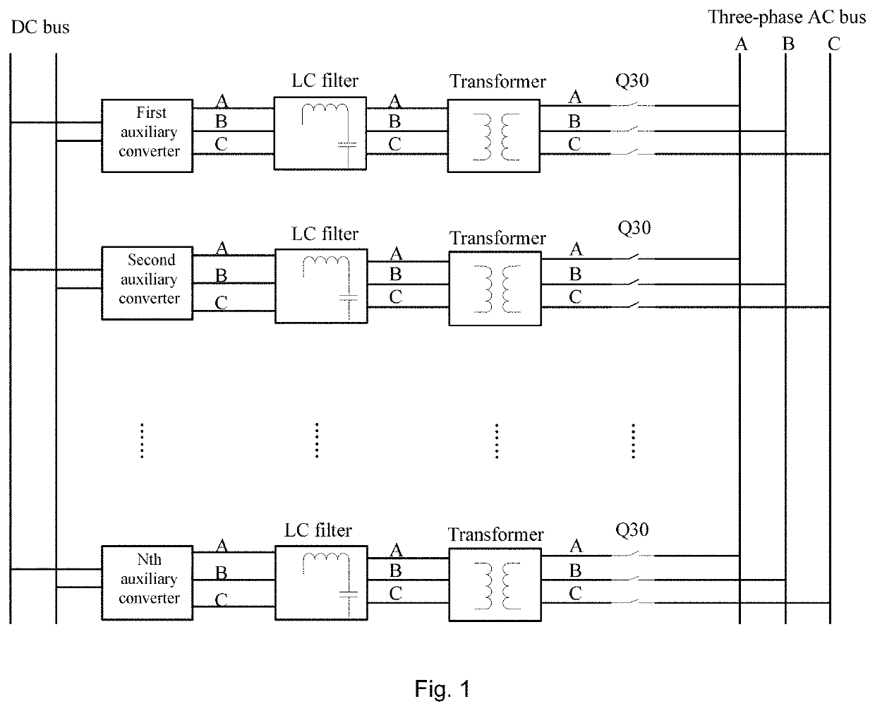 Synchronous soft-start networking control strategy for parallel auxiliary converters of emu