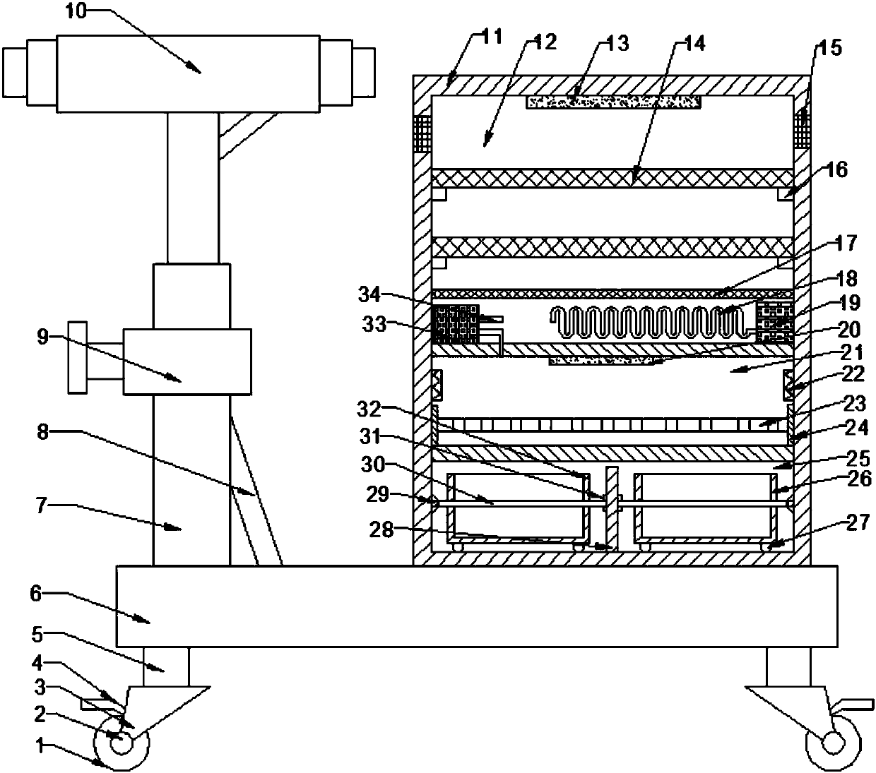 Medical drug change device with conveniently adjusted tray