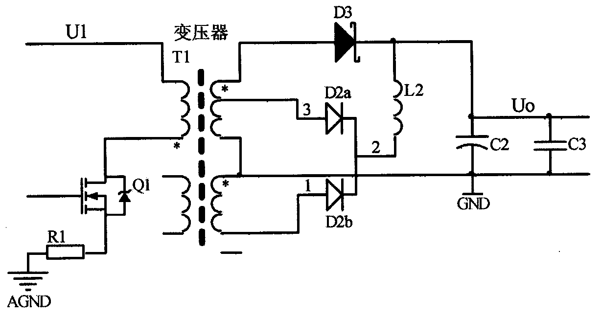 Unipolarity switch power supply freewheeling denoising and parameter calculating method