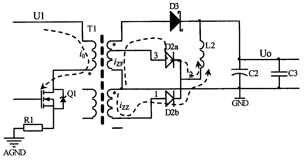 Unipolarity switch power supply freewheeling denoising and parameter calculating method