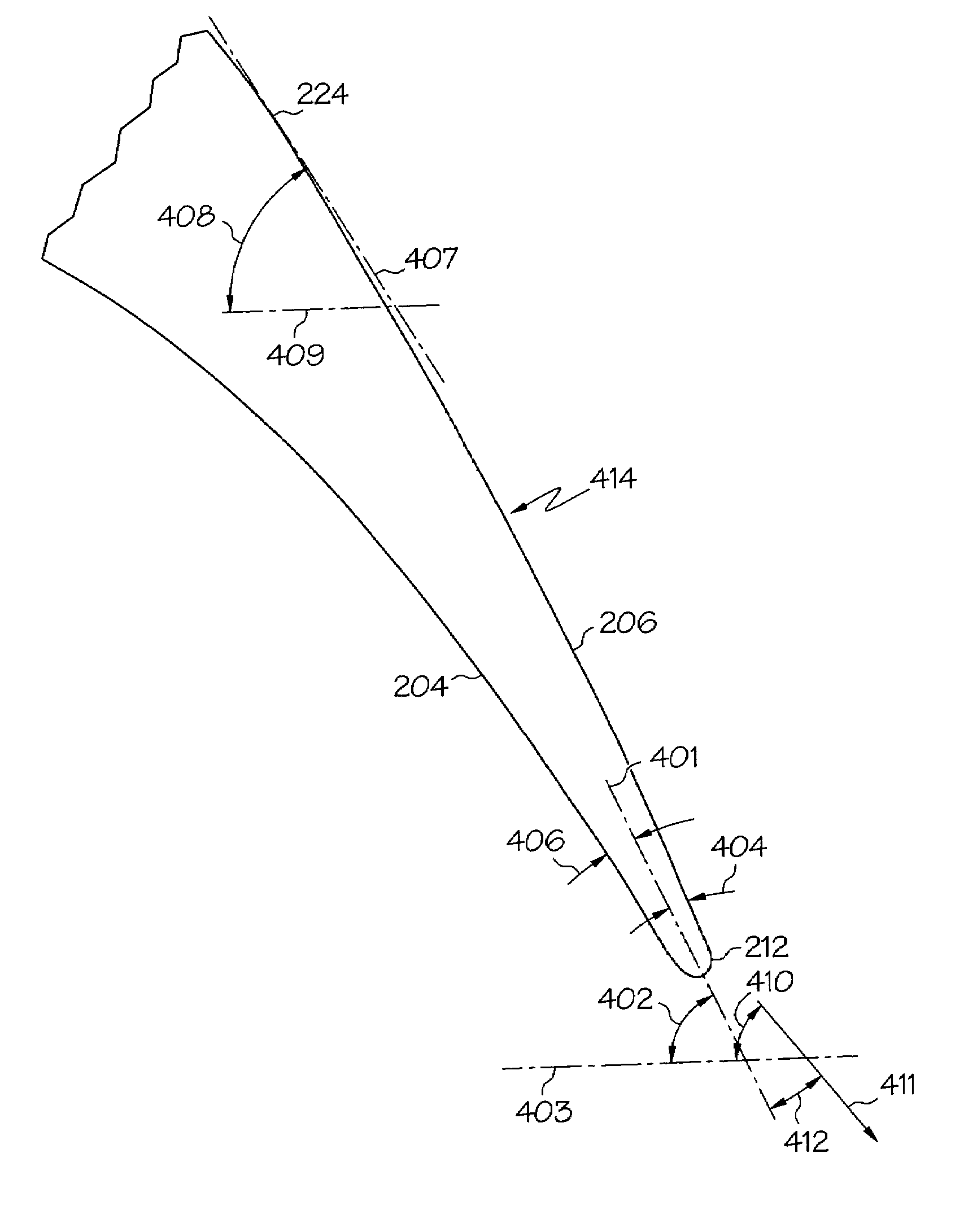 Process to minimize turbine airfoil downstream shock induced flowfield disturbance