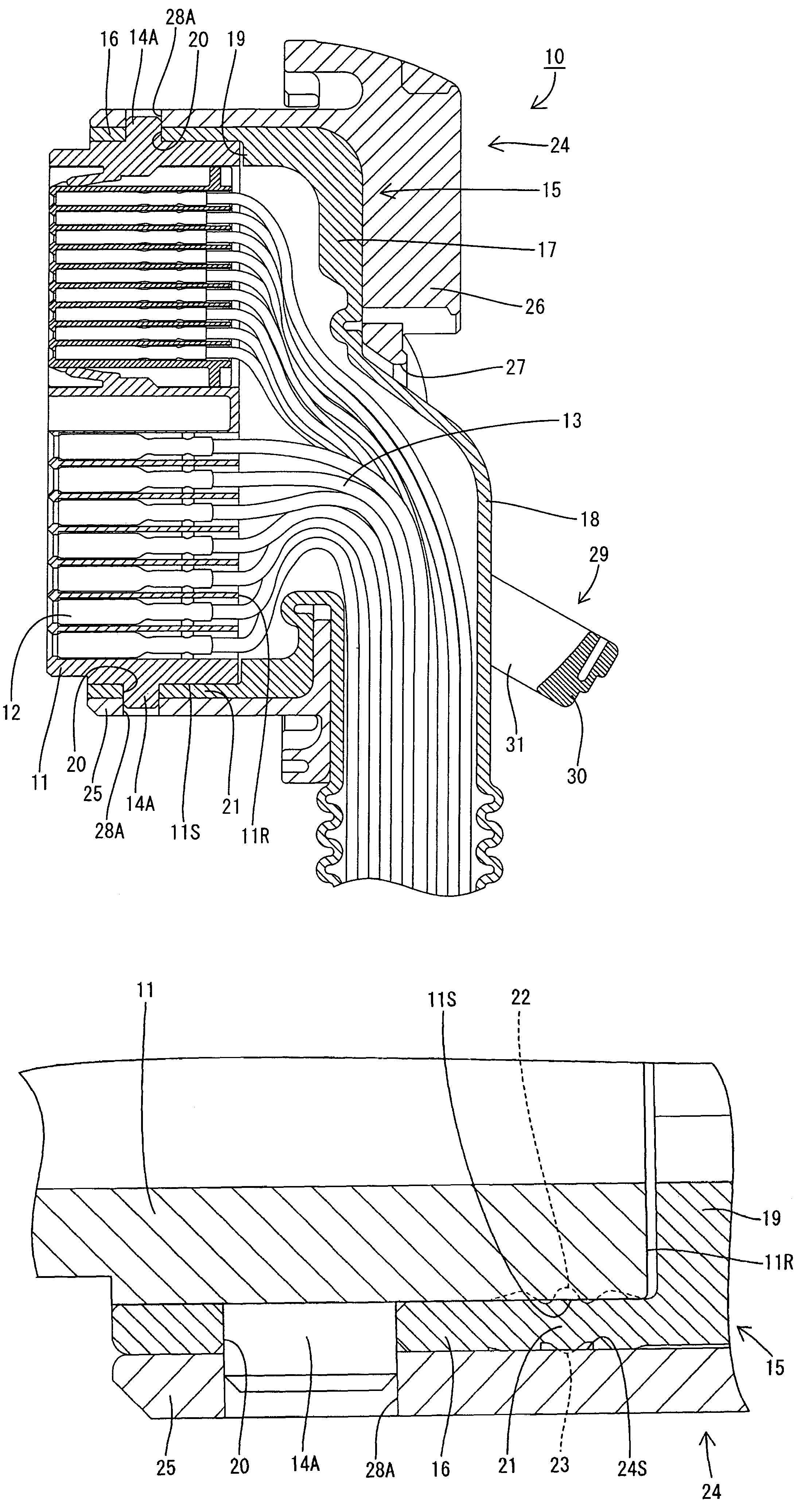 Connector with a sealing boot having inner and outer sealing lips