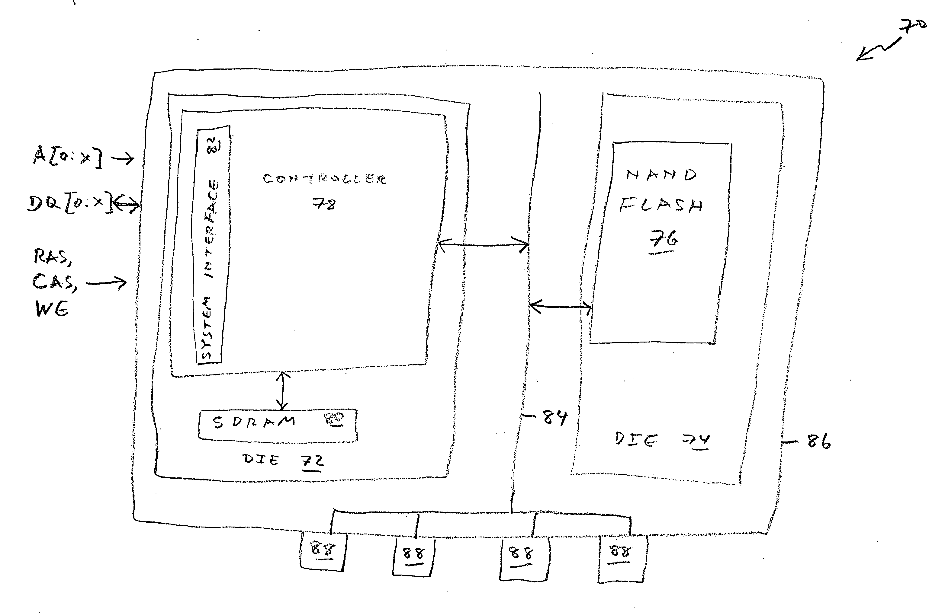 SDRAM memory device with an embedded NAND flash controller