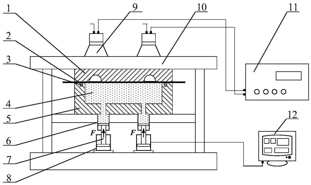 Device for assisting forming of viscous medium of combustion chamber cap through ultrasonic vibration