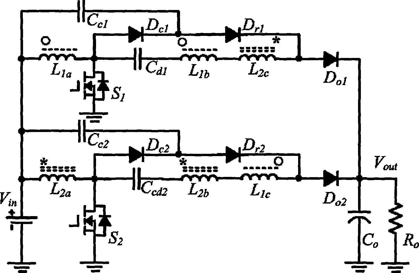 Passive clamping voltage boosting type interleave parallel connection converter implemented by coupling inductance and switch capacitance