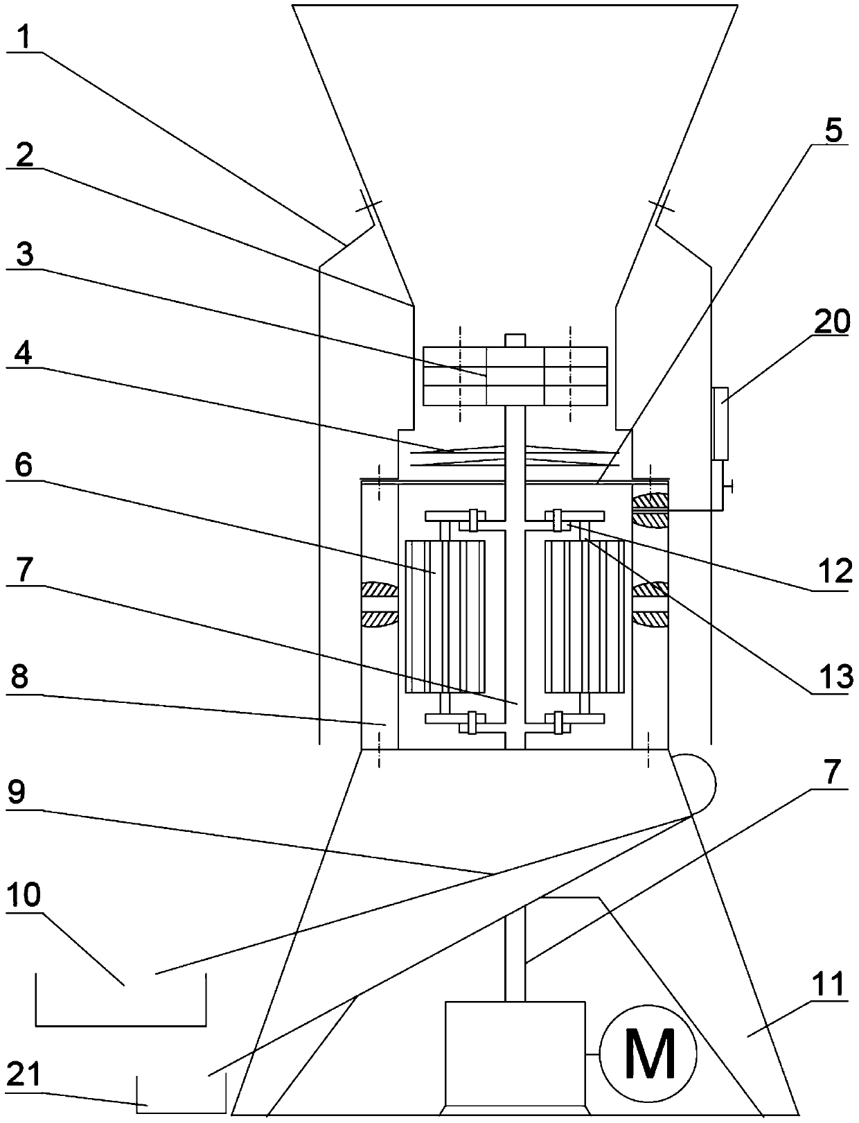 A vertical coaxial biomass crushing and forming integrated device
