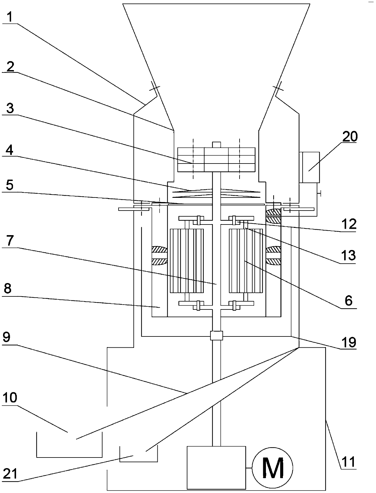 A vertical coaxial biomass crushing and forming integrated device