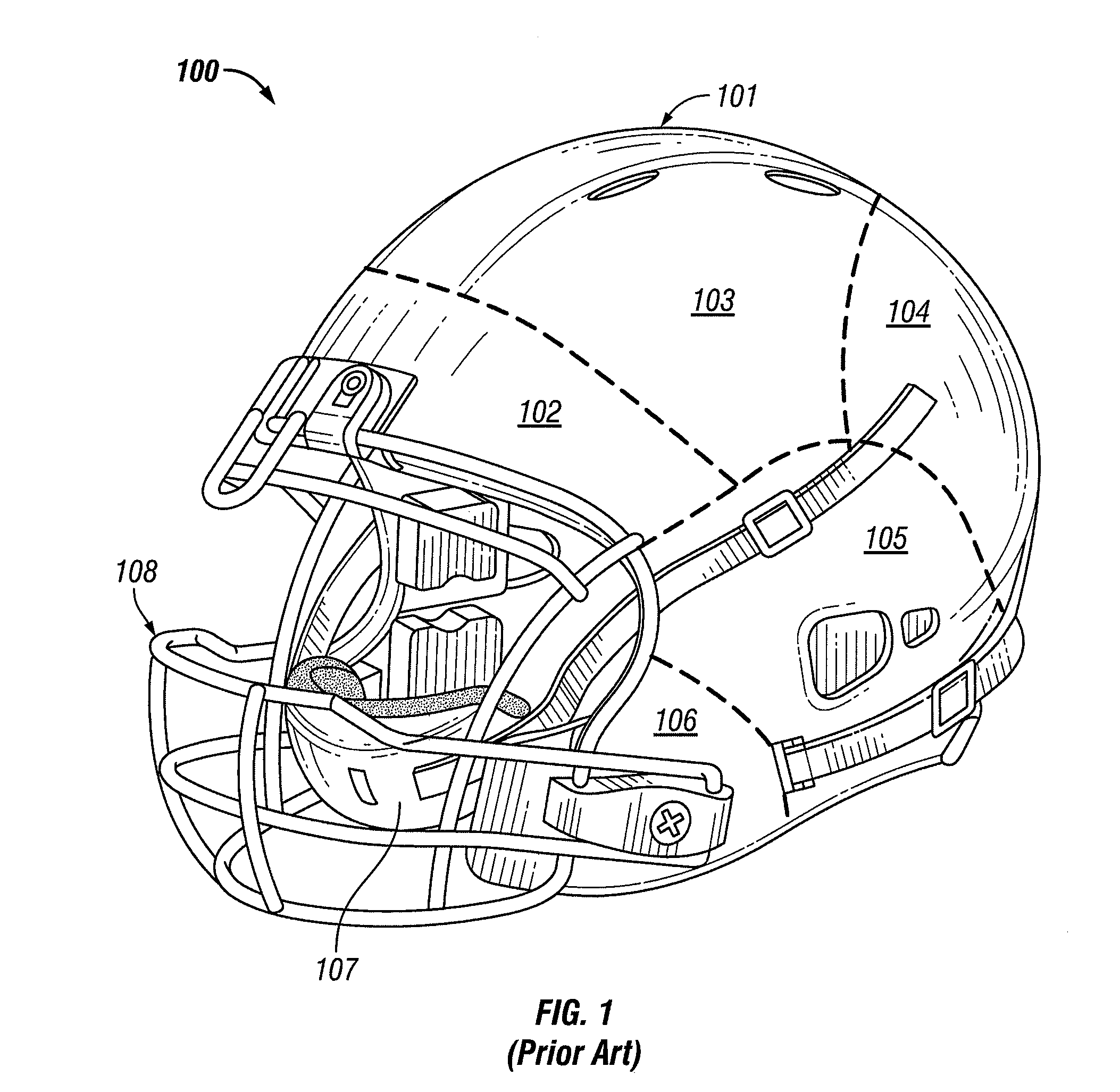 Protective sports helmet with energy-absorbing padding and a facemask with force-distributing shock absorbers