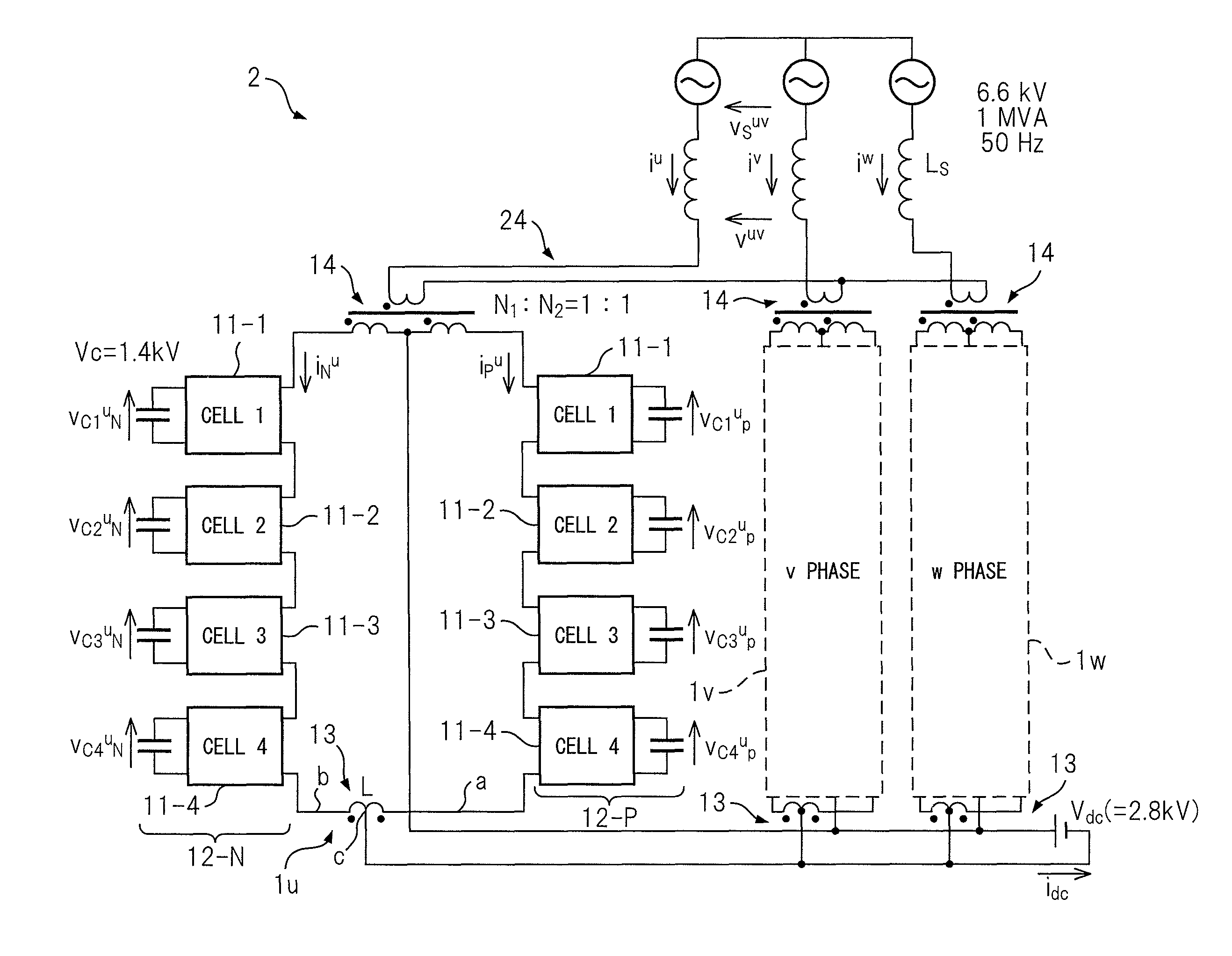 Single-phase power converter, three-phase two-phase power converter, and three-phase power converter