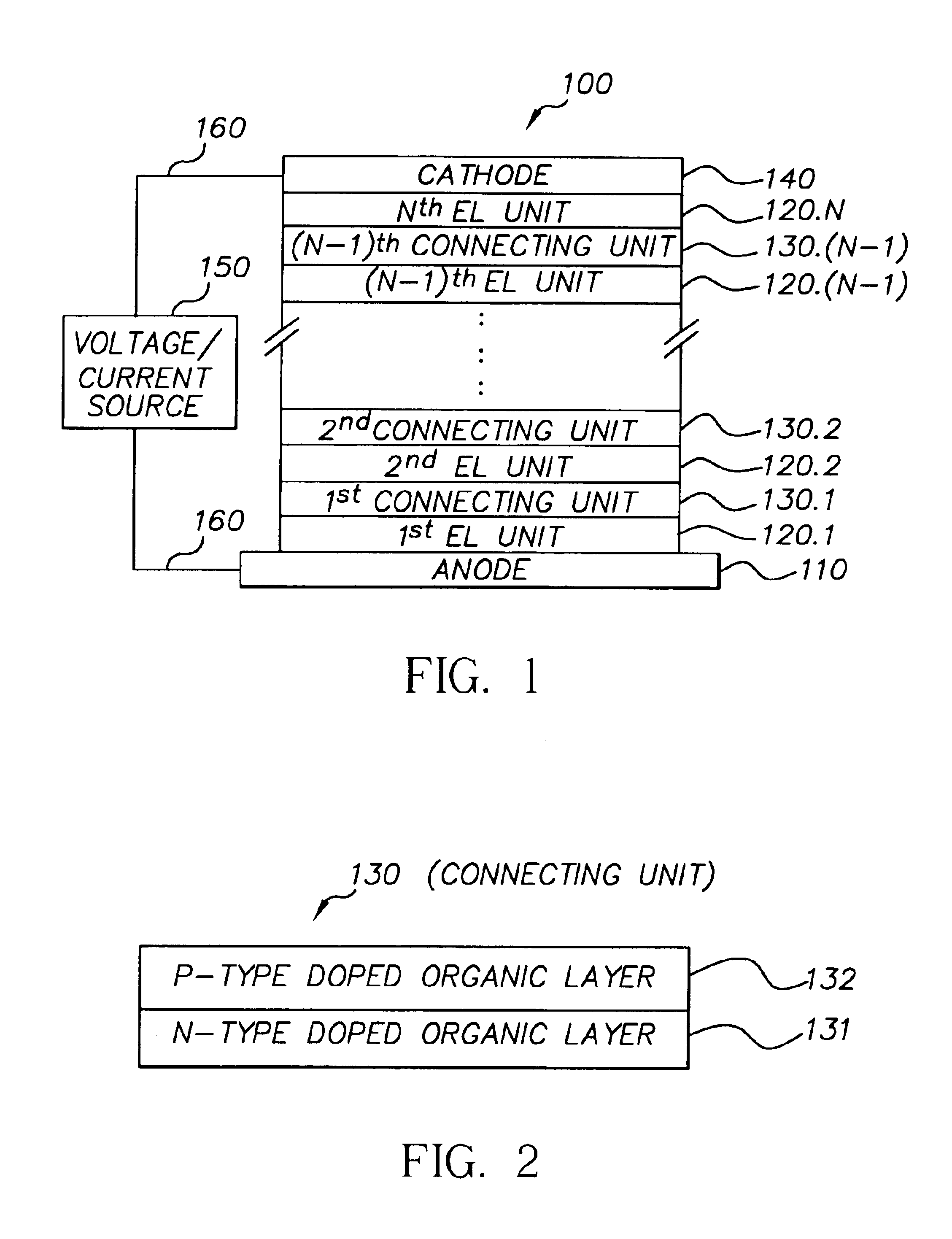 Cascaded organic electroluminescent device having connecting units with N-type and P-type organic layers