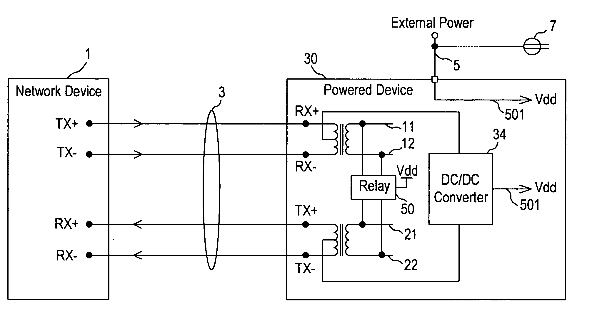 Relay switch including an energy detection circuit