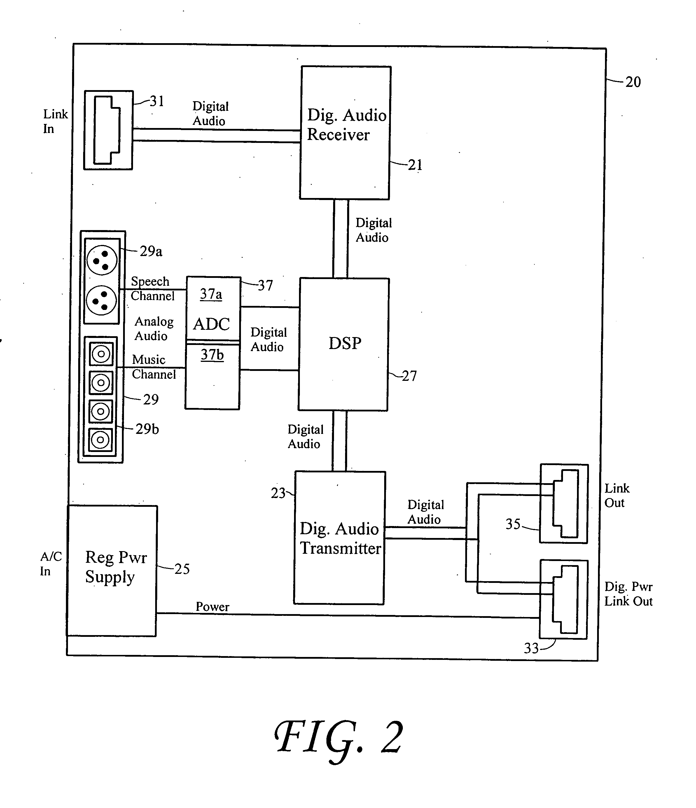 Digital power link audio distribution system and components thereof