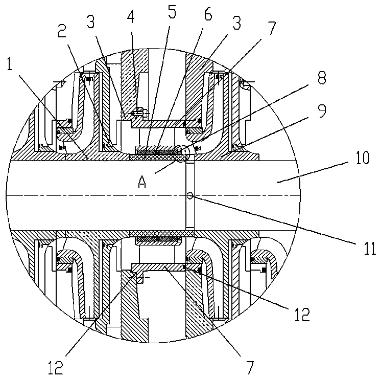 Middle support water lubrication ceramic bearing structure of super-long horizontal multistage centrifugal pump