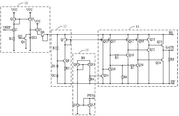 A kind of nmos power tube gate clamp drive module, drive circuit and switching power supply