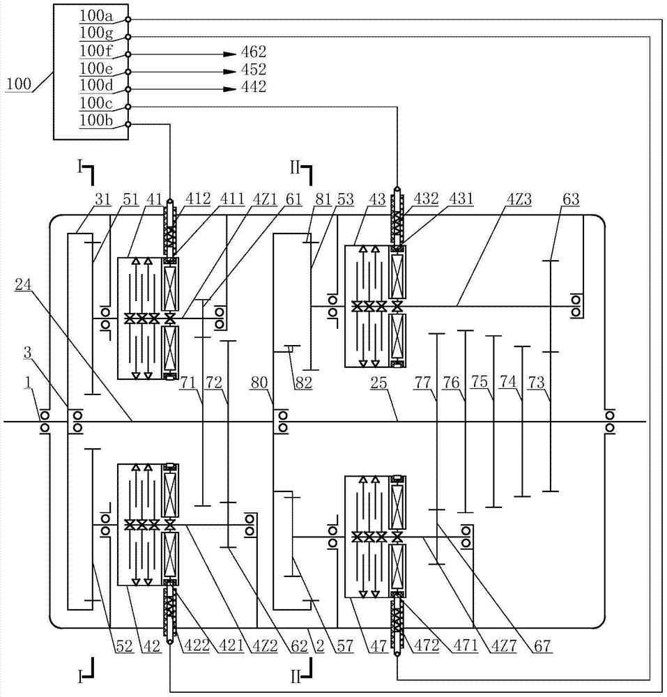 Automatic two-stage drive-by-wire multiple-gear transmission