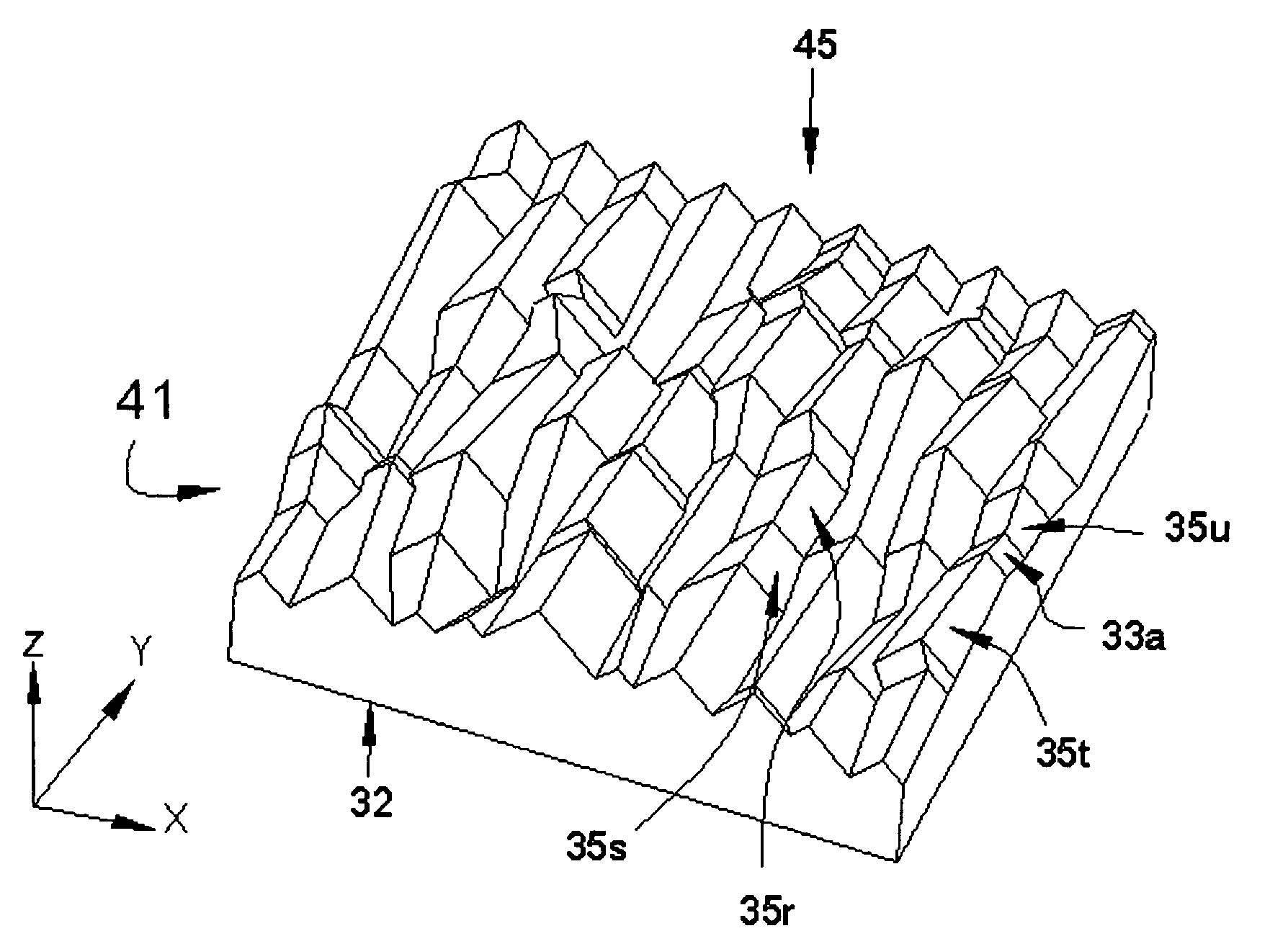 Moire reducing optical substrates with irregular prism structures