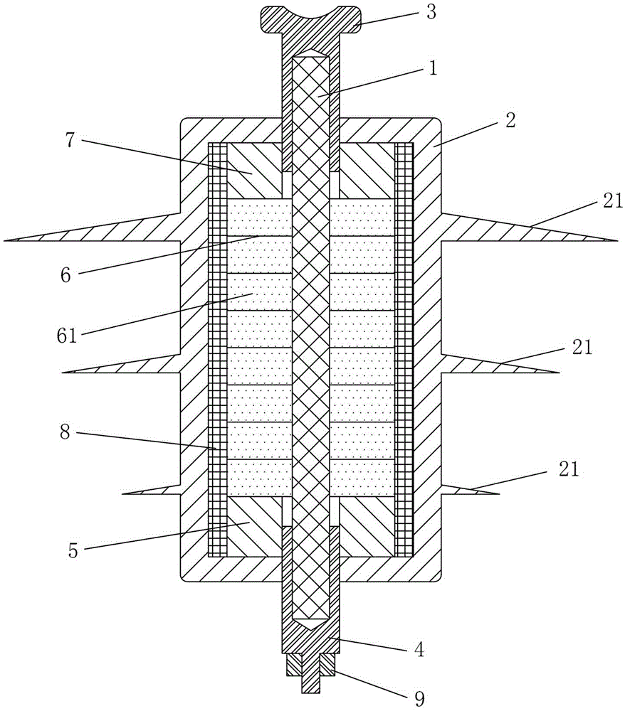 Anti-thunder and anti-icing pin type composite insulator for 10 kV transmission line