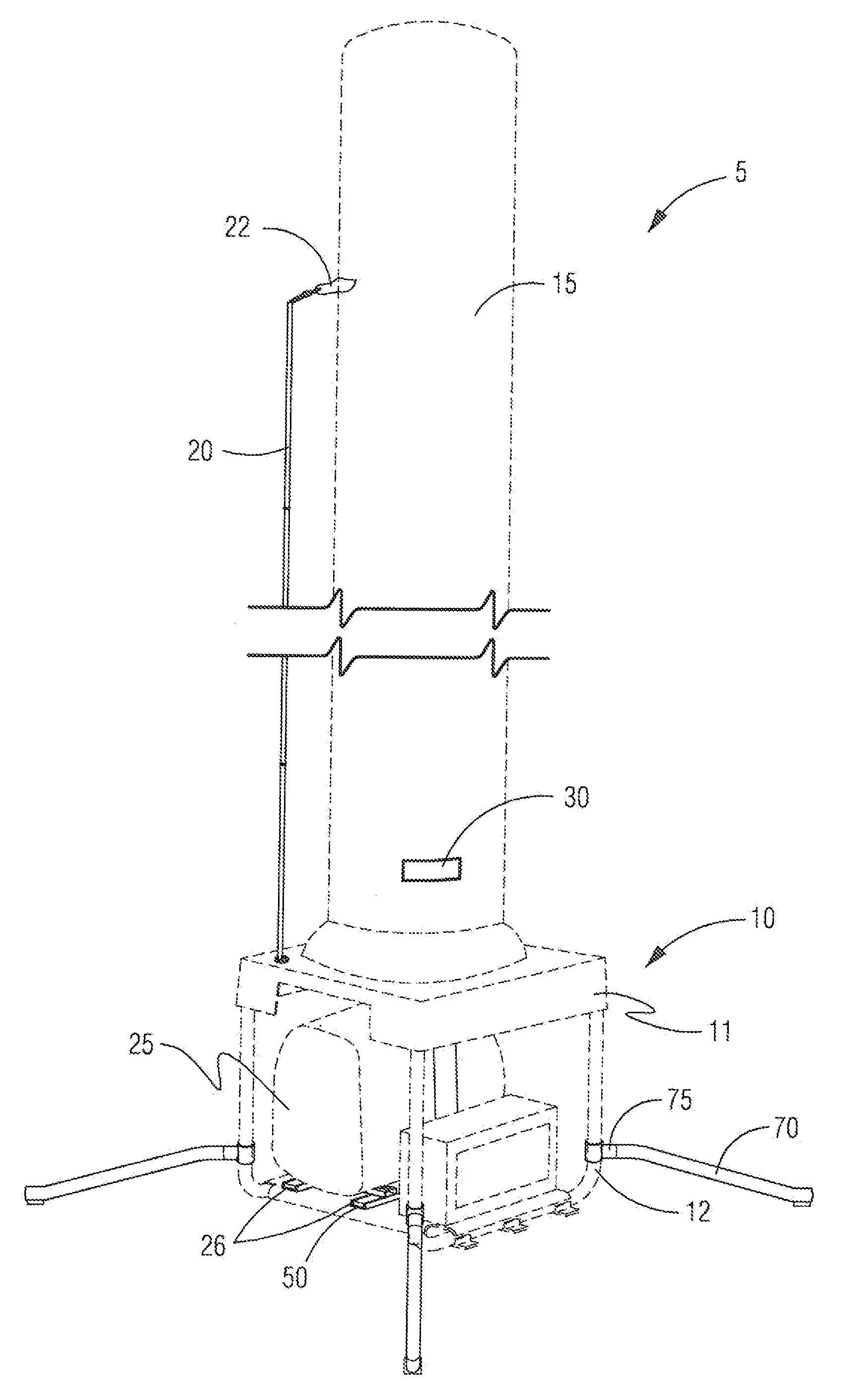 Temporary and / or emergency lighting system with inflatable bearing structure