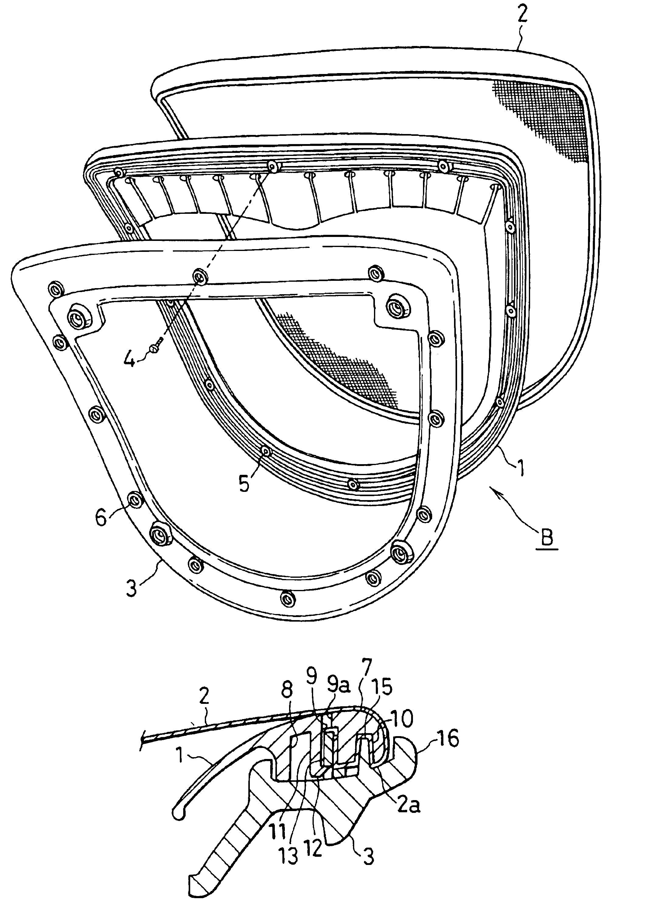 Structure for mounting a net member to a frame for a seat or backrest of a chair