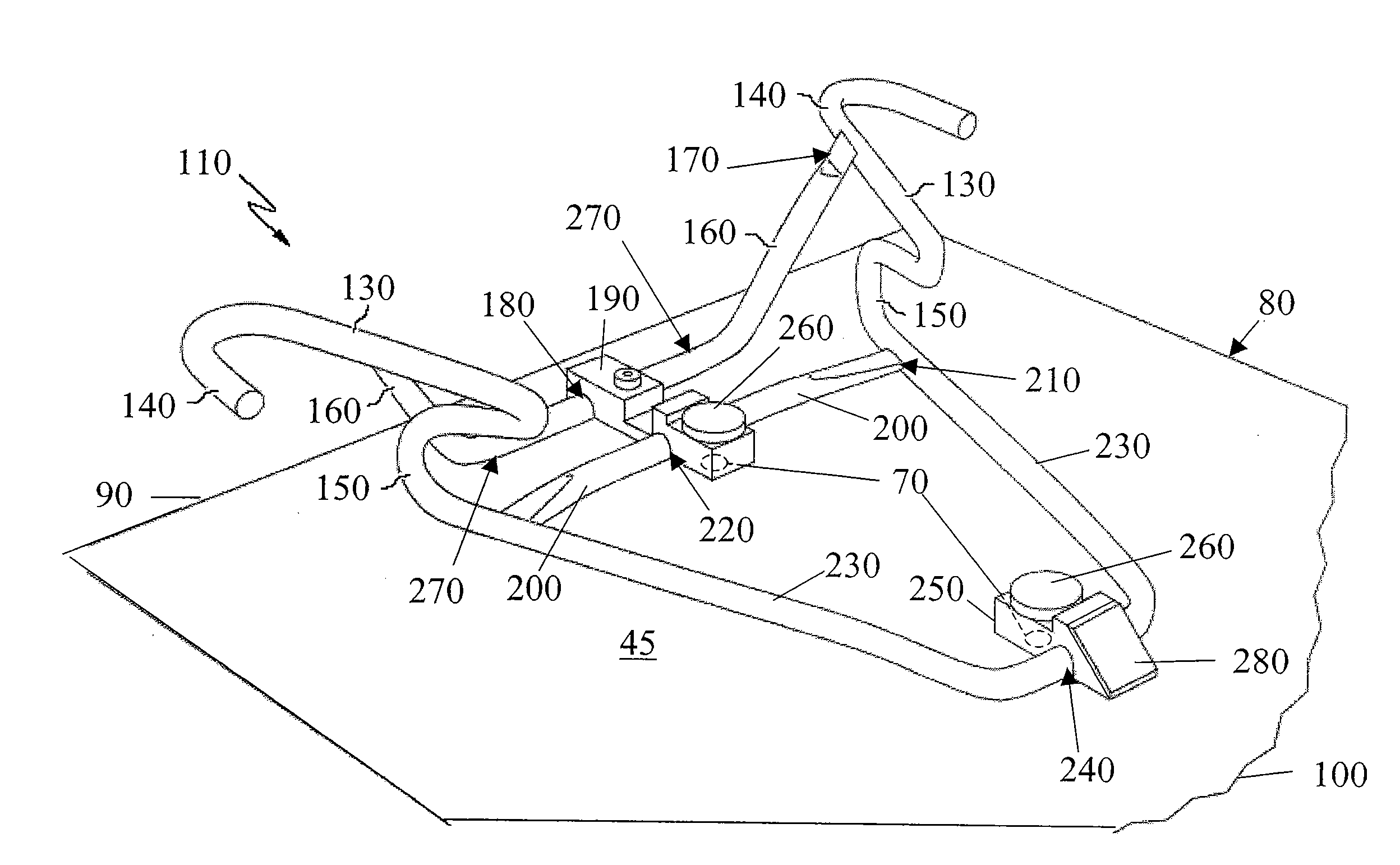 Arresting device of a cot fastening system