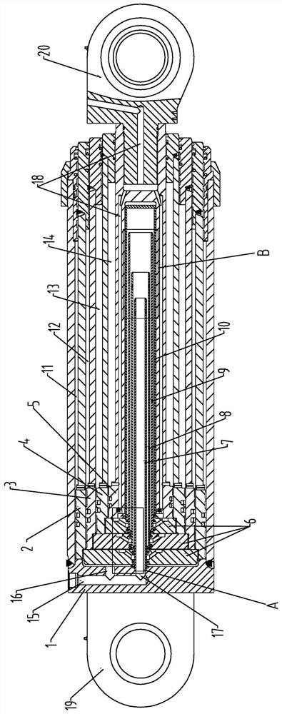 Multi-stage central sleeve hydraulic cylinder structure capable of extending and retracting stage by stage