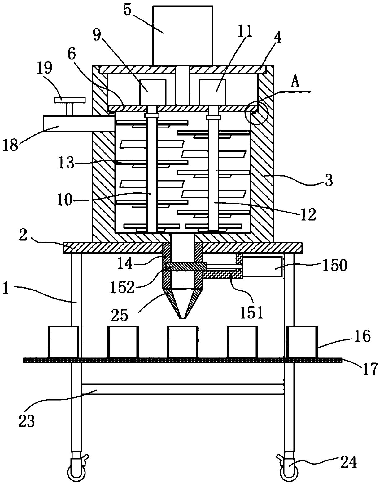 Paste cosmetic processing device with uniform stirring and automatic filling functions