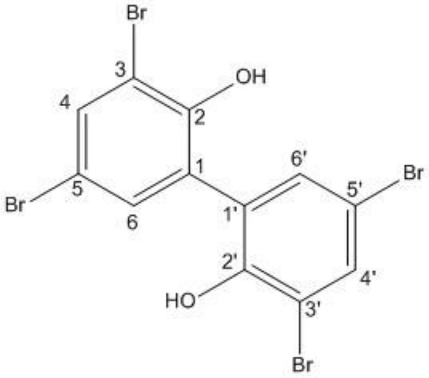 Application of compound 3,3',5,5'-tetrabromo-2,2'-biphenyldiol in inhibiting and removing algae