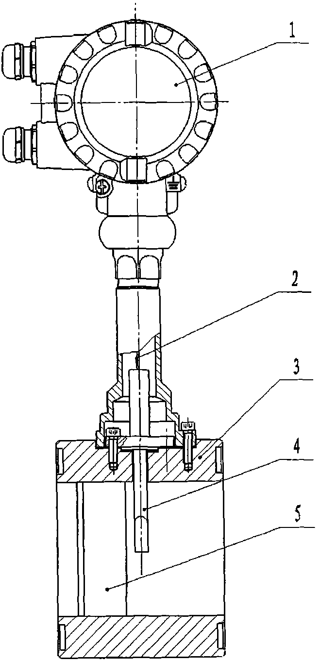 Large caliber vortex shedding flowmeter