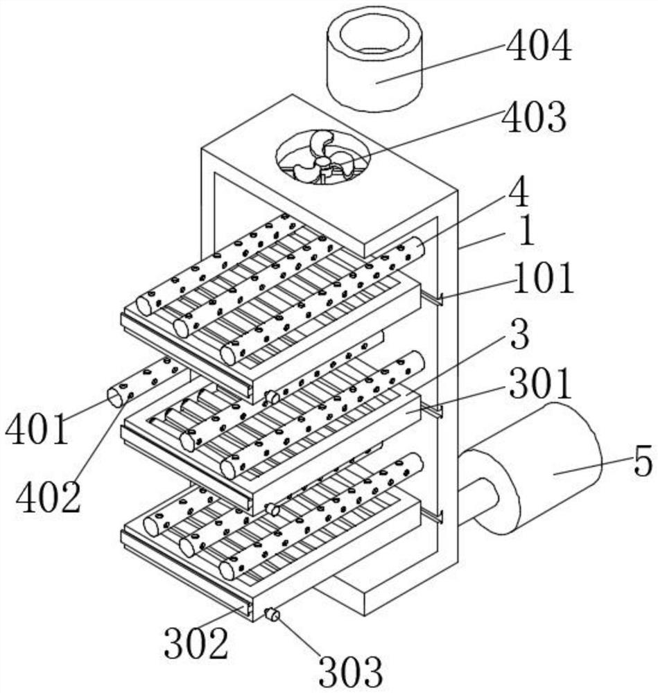 A high-efficiency drying device with a limit turning structure for processing pig gall