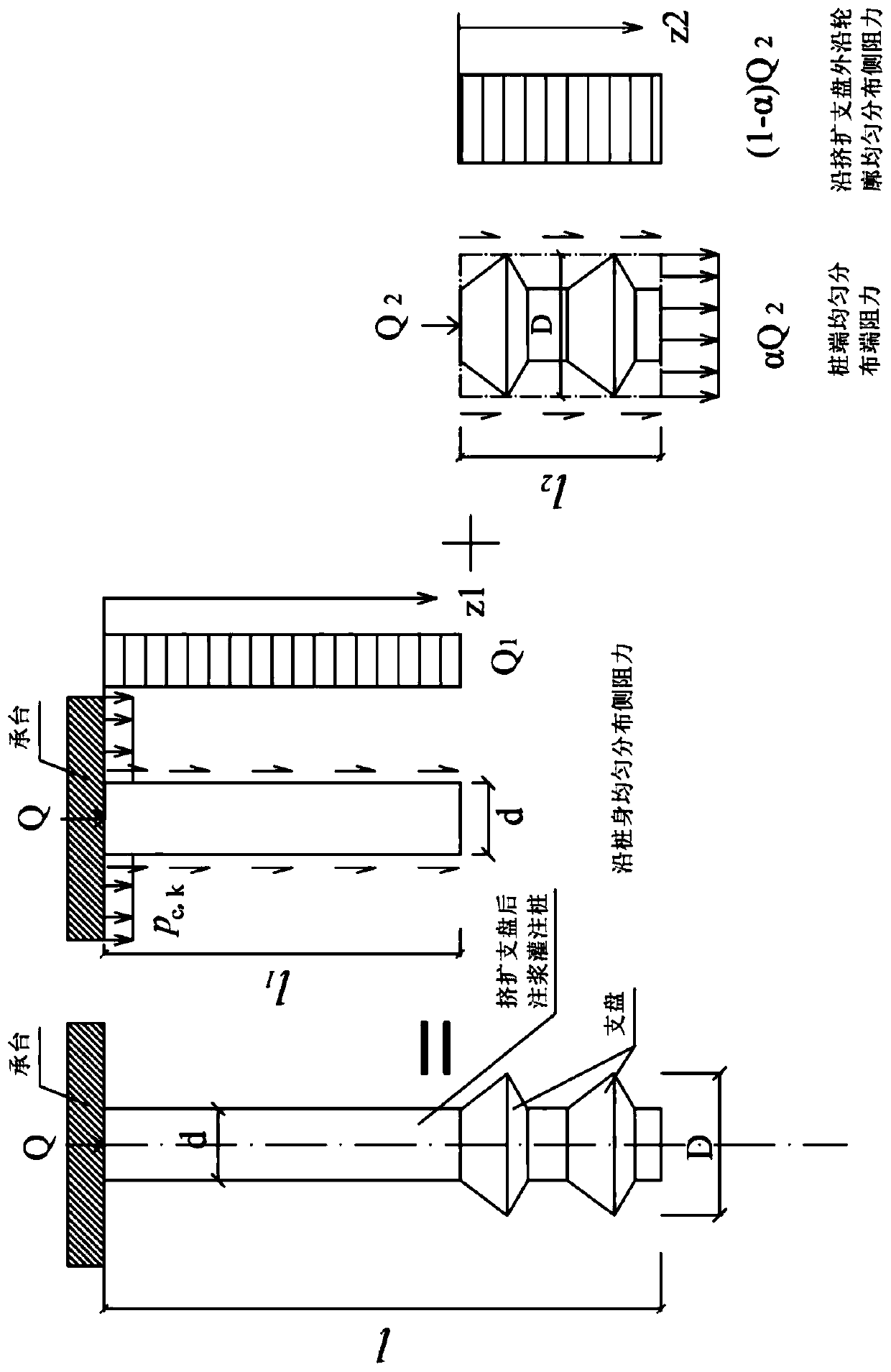 Method for calculating settlement of composite single pile of post-grouting cast-in-place pile of extruded and expanded branch disc