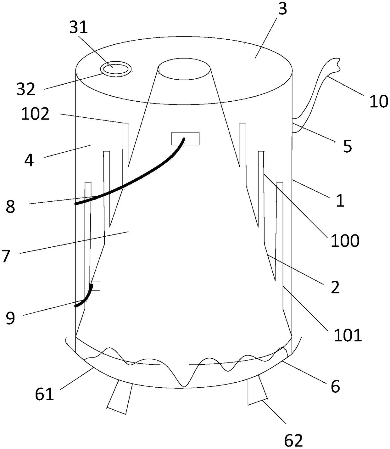 Water heater with stratified structure