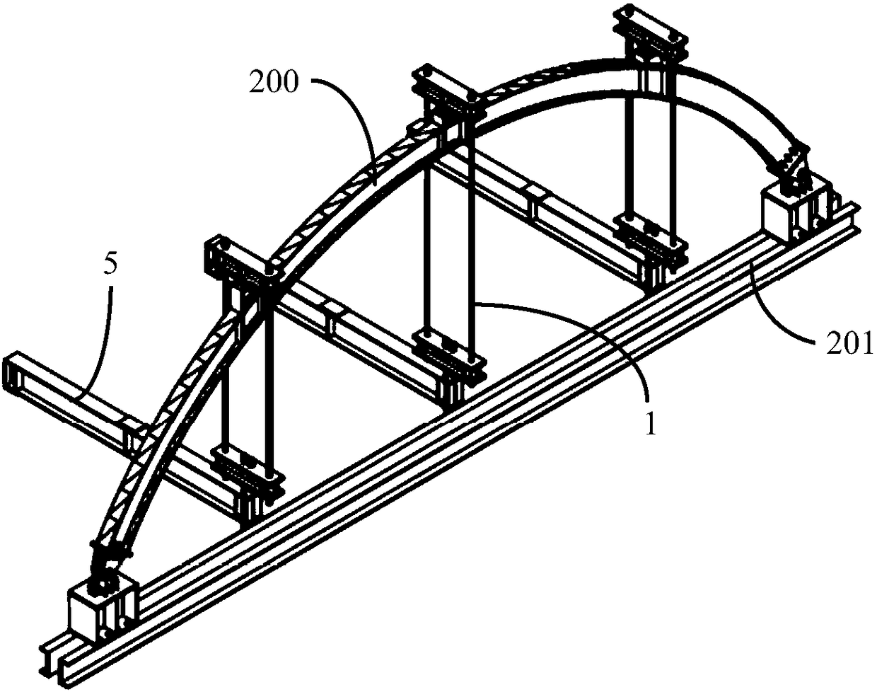 An out-of-plane stable bearing capacity test device for an arched steel structure