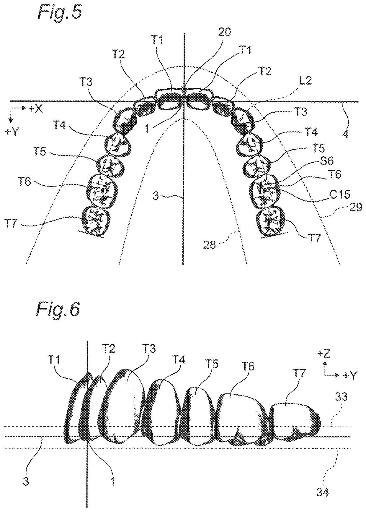 Artificial teeth set including mandibular coupled artificial teeth having an arch shape and maxillary coupled artificial teeth having an arch shape