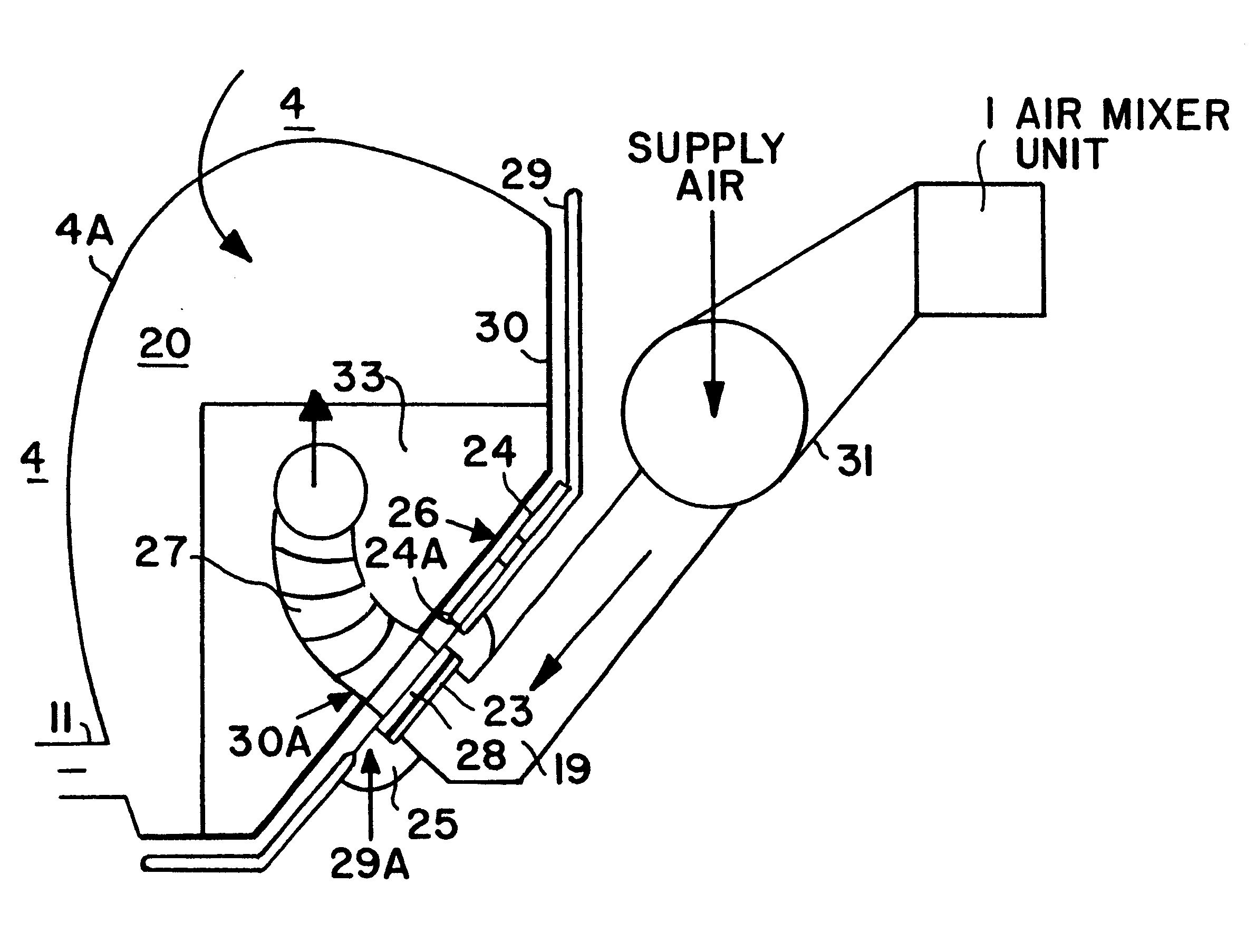 Reconfigurable air supply arrangement of an air-conditioning system for below-deck areas of a passenger aircraft