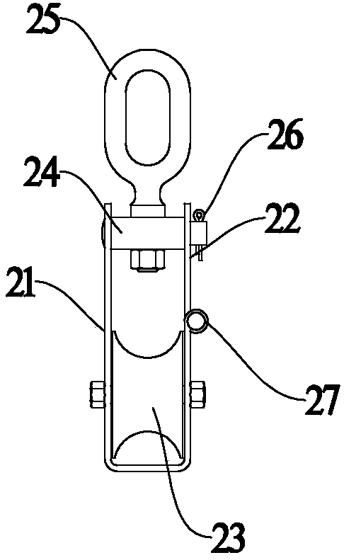 Span-crossing line changing tackle for distributing line and line changing method thereof