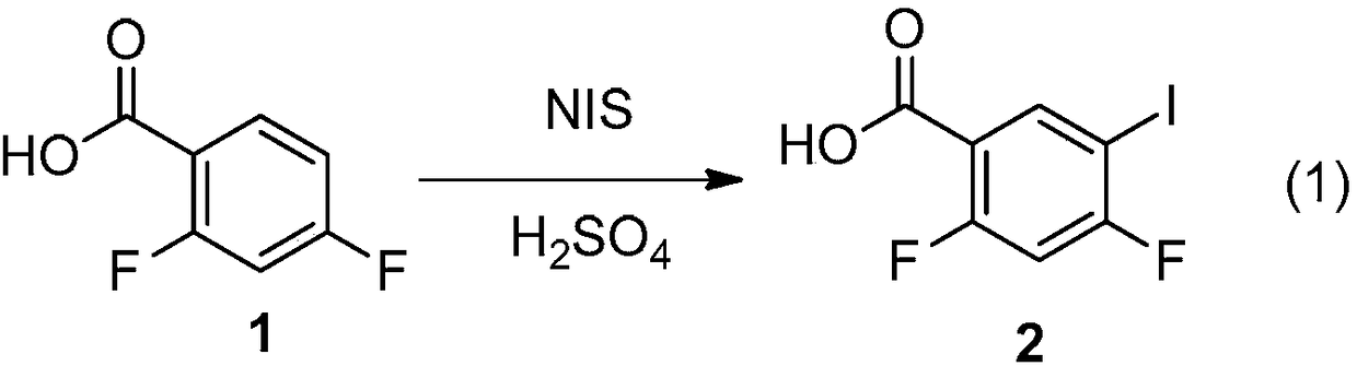 A kind of preparation method of 2,4-difluoro-5-iodobenzoic acid