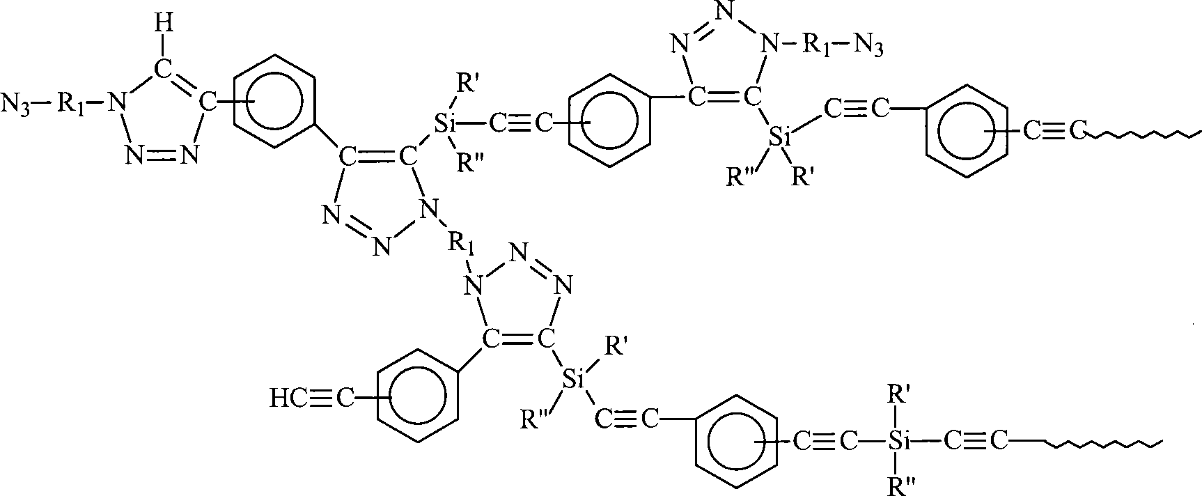 Siliceous alkynes fragrant polytriazoles resin and method for making same